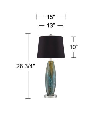 Azure Modern Table Lamps High Set of 2 Art Glass Black Faux Silk Drum Shade for Bedroom Living Room Bedside Nightstand