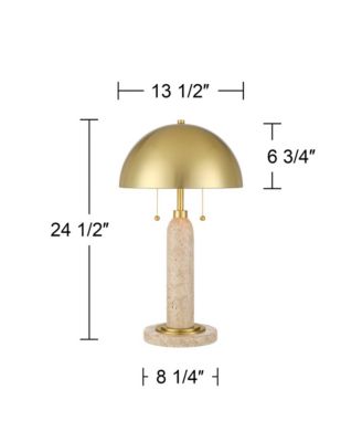 Chanterelle High Mid Century Modern Table Lamp Pull Chain Beige Faux Stone Finish Brass Dome Shade