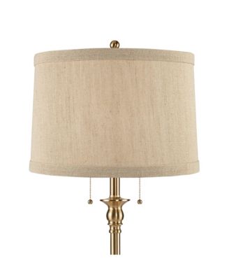 Dyna Traditional 58" Tall Standing Floor Lamp Skinny Pole Pull Chain Antique Brass Finish Linen