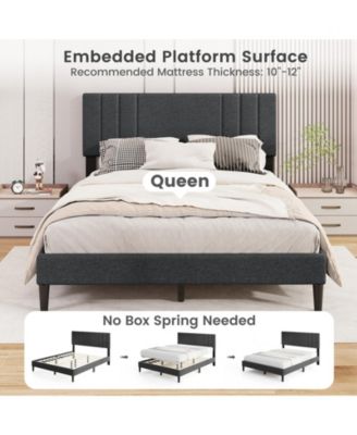 Bed Frame with Vertical Channel Tufted Headboard and Wooden Slats