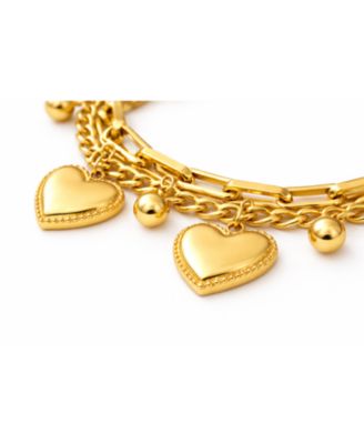 Heart Charm Layered Bracelet  Stainless Steel
