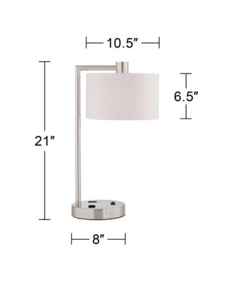 Colby Modern Desk Lamps High Set of 2 Brushed Nickel with USB and AC Power Outlet in Base Drum Shade for Bedroom Office