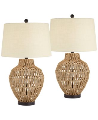 San Marcos 27" Tall Modern Coastal Table Lamps Set of 2 Wicker Metal Living Room Bedroom