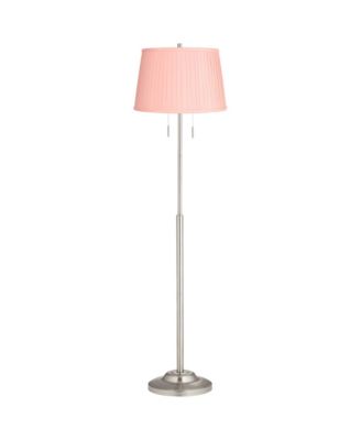 Abba Modern Tall Standing Floor Lamp Pole Pull Chain Metal Brushed Nickel Finish Pleated