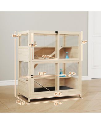 Wooden Hamster Cage, 4 Tier Small Animal Cage with Mesh Flip Roof