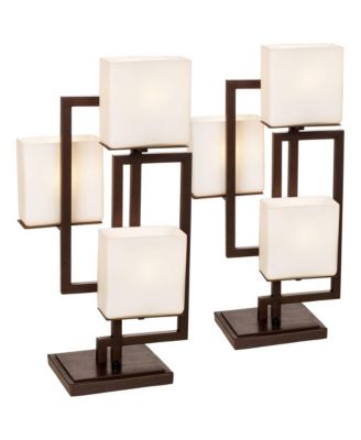 24" High Geometric Small Modern Table Lamps Set of 2  Roman Bronze Finish Metal Living Room Bedroom