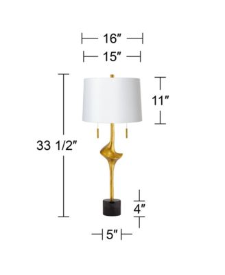 Athena Tall Large Modern End Table Lamp Pull Chain Gold Leaf Finish Metal Living Room Shade