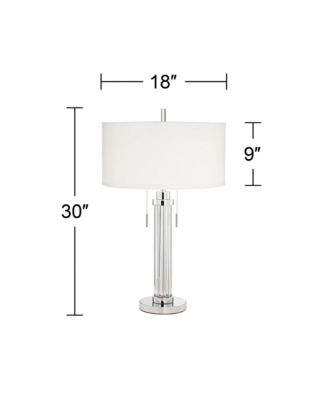 Modern Table Lamp Tall with USB Dimmer Linear Clear Glass Rod ] Linen Drum Shade for Bedroom Living Room House Bedside
