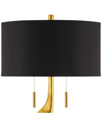 Athena 35 1/2" Tall Sculptural Large Modern End Table Lamps Set of 2 Pull Chain Gold Leaf Living Room Bedroom Shade