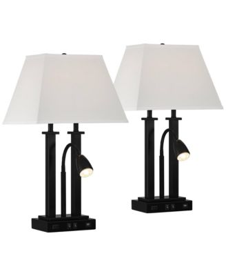 Deacon 26" High Industrial Desk Lamps Set of 2 USB Port AC Power Outlet Gooseneckk Metal Charging
