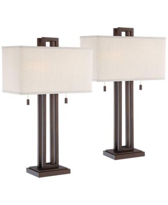 Gossard 30" Tall Large Industrial End Table Lamps Set of 2 Pull Chain Bronze Finish Metal Living Room