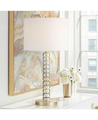 Cecil 31" Tall Large Modern End 3-Way Table Lamp Clear Brass Finish Acrylic Single  Shade Living Room Bedroom
