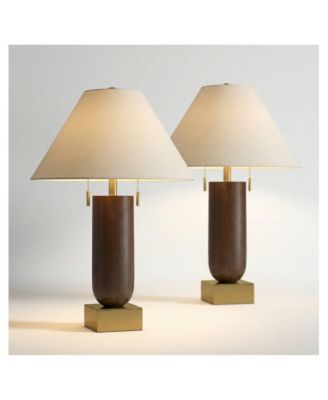  Madera 27 3/4" Brass and Wood USB Table Lamp Set of 2