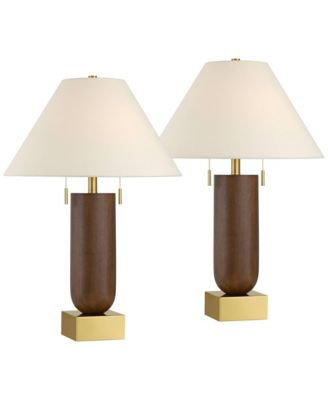  Madera 27 3/4" Brass and Wood USB Table Lamp Set of 2