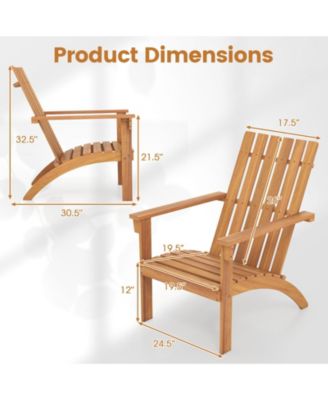 Acacia Wood Patio Adirondack Chair with Inclined Seat and High Backrest for Porch