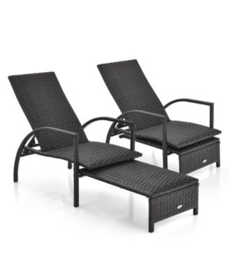 Patio Chaise Lounge Outdoor Rattan Lounge Chair with Retractable Ottoman