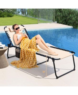 4 Position Folding Lounge Chaise with Adjustable Backrest and Footrest