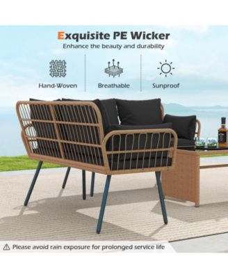 Outdoor Rattan 2-Seat Chair with Seat Back Cushions and Heavy-Duty Metal Legs