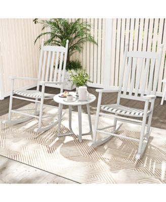 High-Back Acacia Wood Outdoor Rocking Chair with Solid Rocking Base