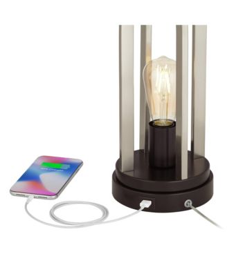 Marcel Modern Table Lamps Set of 2 24 1/4" High Brushed Nickel with LED Nightlight USB Charging Port for Bedroom House Desk