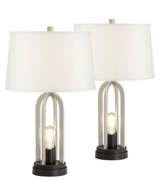 Marcel Modern Table Lamps Set of 2 24 1/4" High Brushed Nickel with LED Nightlight USB Charging Port for Bedroom House Desk