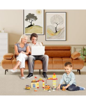 3-Seater Sofa Bed, Faux Leather Futon Couch with Adjustable Backrest and Armrests, Convertible Sleeper