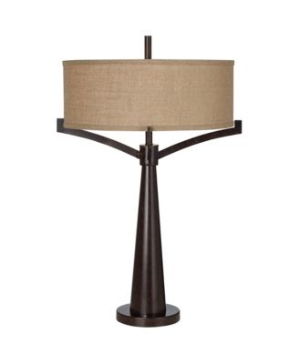 Tremont Industrial Table Lamp 31 1/2" Tall with USB Dimmer Cord Burlap Fabric Drum Shade for Living Room