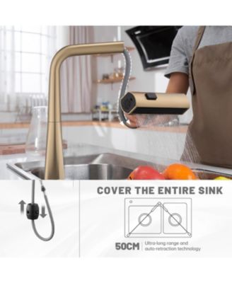 Brushed Waterfall Kitchen Faucet with Temp Display, Pull Down Sprayer, 3 Modes