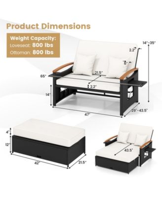 Outdoor Wicker Daybed with Folding Panels and Storage Ottoman