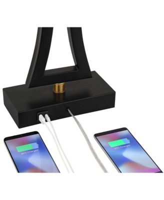 Roxie Modern Table Lamps Set of 2 with Marble Riser 31" Tall USB Charging Port Rectangular Fabric Shades for Bedroom House