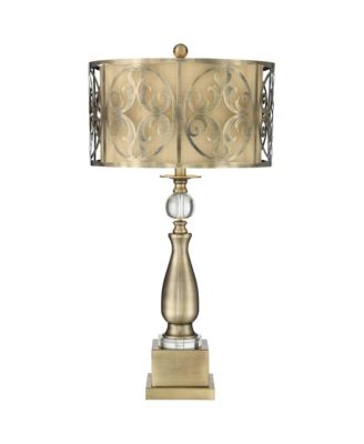 Doris Traditional Table Lamp with  Marble Riser 30 1/2" Tall Brass stick Openwork Double Drum Shades for Living Room