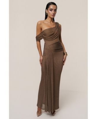 Women's Draped Metallic Maxi Dress
