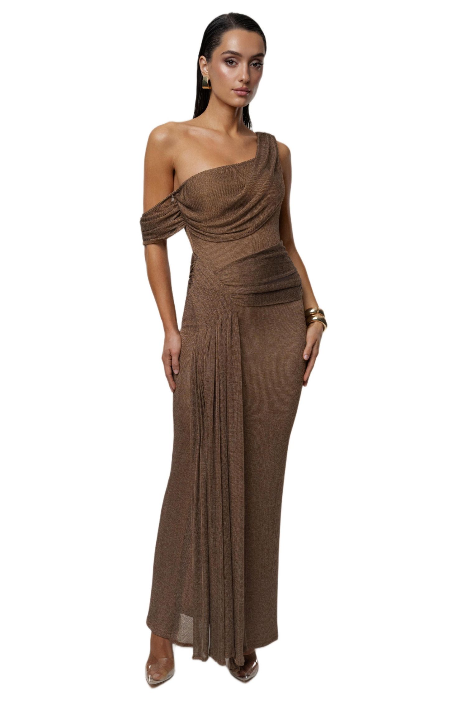 Women's Draped Metallic Maxi Dress