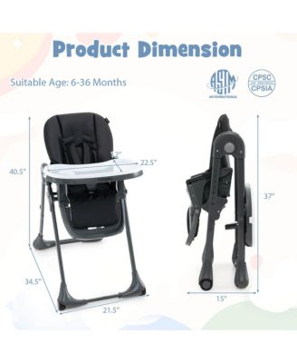 Toddler High Chair w/ 7 Height and 3 Footrest Adjustable Cup holder 2 Wheels