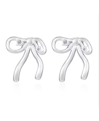 Rebl Jewelry Crystal Bow Stud Earrings - Silver