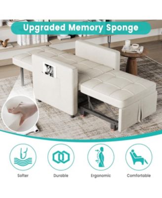 3-in-1 Convertible Sleeper Chair, Pull-Out Sofa Bed with Adjustable Backrest, Linen Fabric