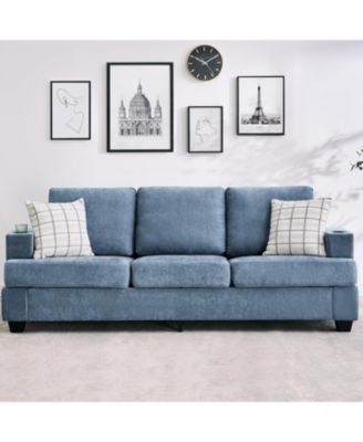 89" 3-Seater Sofa, Chenille Couch with Deep Seat, Cup Holders and Storage Pockets