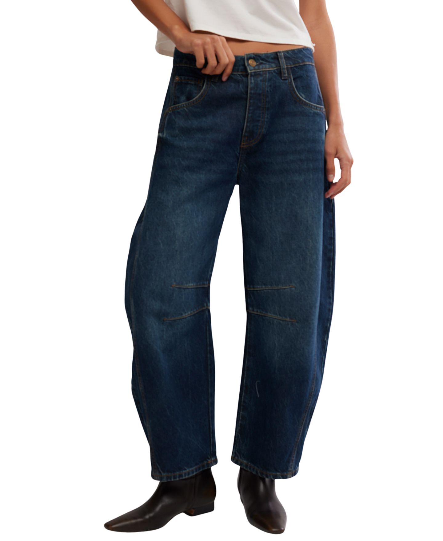 Женские джинсы Free People We The Free Good Luck Mid-Rise Barrel, цвет: Deep End — фото 1