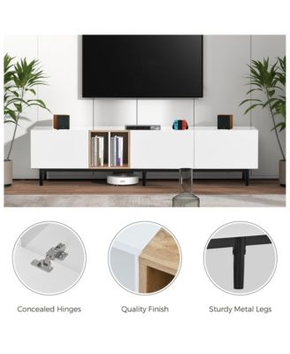Modern TV Stand for 80'' TV, Wooden Entertainment Center, Media Console with 3 Storage Cabinets and Open Shelves for Living Room