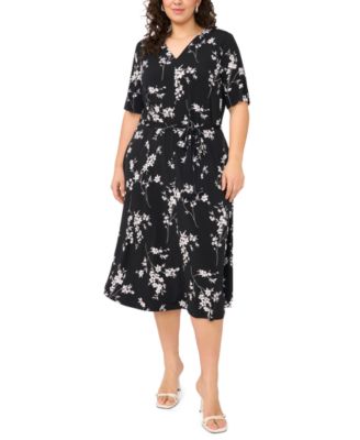 Plus Size Printed V-Neck Midi Dress