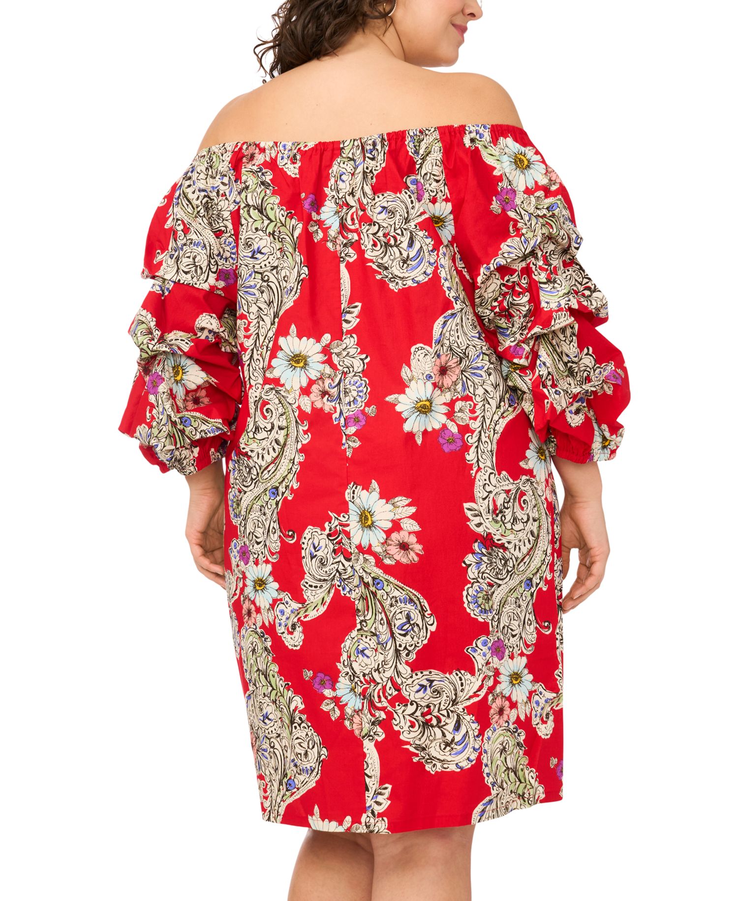 Plus Size Printed Cotton Off-The-Shoulder Dress