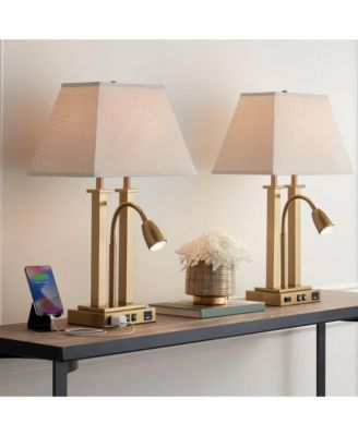Deacon 26" High Traditional Desk Lamps Set of 2 USB Port AC Power Outlet Gooseneck Brass Finish Metal Charging