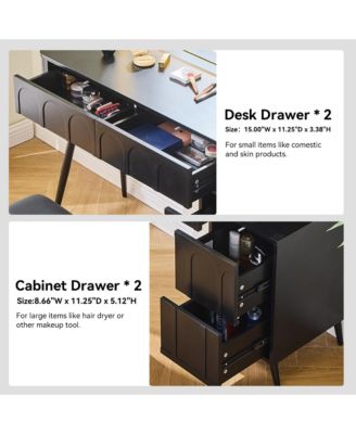 Modern Makeup Vanity Desk - 4 Drawer Dressing Table Set with Cushioned Stool, LED Lighted Mirror for Bedroom