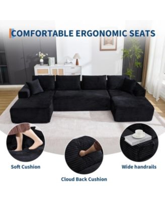 130" U-Shaped Modular Sectional Sofa, Boneless Cloud Couch with 2 Chaise and Pillows