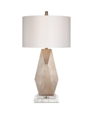 Modern Table Lamp with  Marble Riser 32 1/2" Tall Sculptural Champagne Gold Drum Shade for Bedroom Living