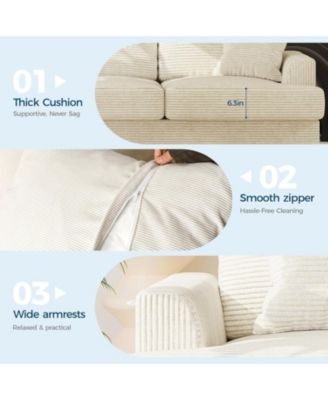 86" Corduroy Sofa, Modern Deep Seat Couch with Pillows and Removable Cover