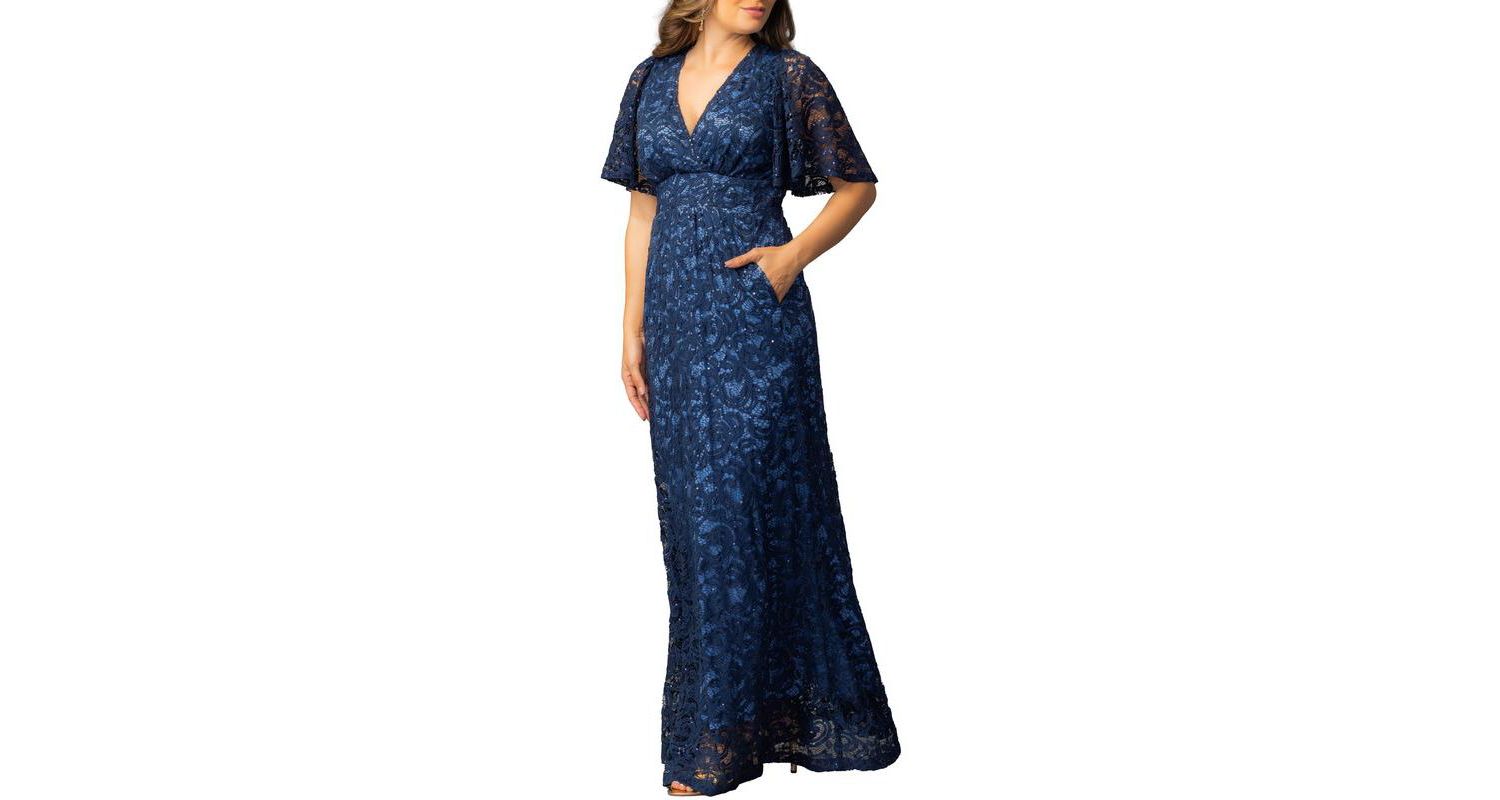 Women's Luminous Sequin Lace Evening Gown with Pockets