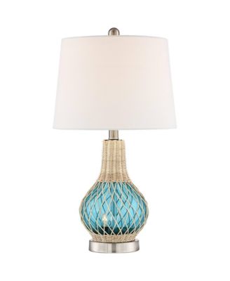 Alana Coastal Accent Table Lamp 22 3/4" High Rope Glass Gourd with Table Top Dimmer Fabric Drum Shade for Bedroom Living Room