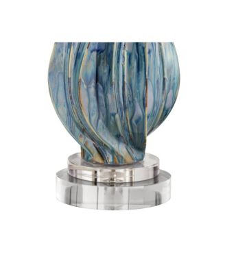 Teresa Modern Coastal Table Lamp with Round Riser 32 1/2" Tall Teal  Drip Ceramic Drum Shade for Bedroom Living Room