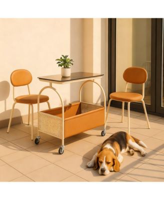 2-Tier Glass Top Rolling Side shelf with Storage Basket Mobile End Table on Wheels